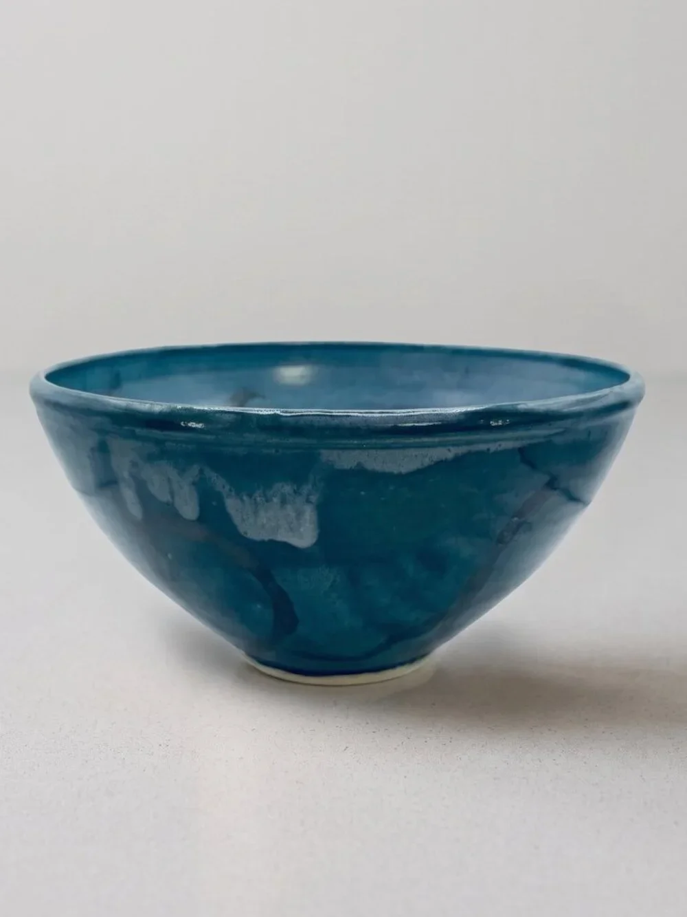 Large Teal Blue Glazed Ceramic Bowl 9” Wide 6” Tall Tapered Decorative